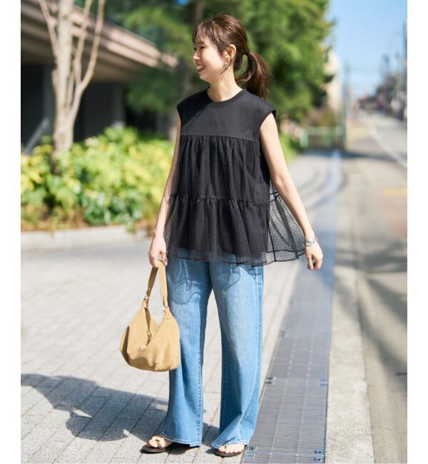 Spick and Span「《一部店舗+WEB限定 / 予約》ドットチュールティアードTシャツ」|Tシャツ・カットソー|