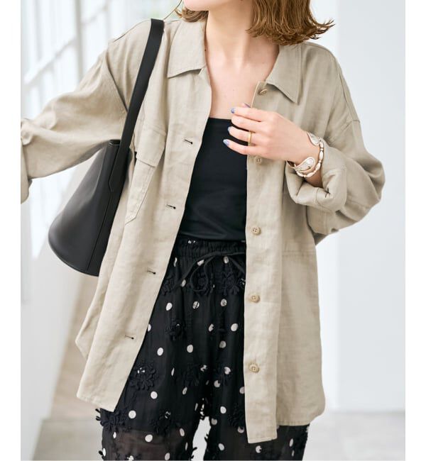 Spick and Span「《洗濯機洗い可》リネンミックスストレッチシャツジャケット」|その他|