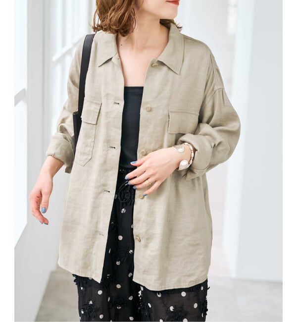 Spick and Span「《洗濯機洗い可》リネンミックスストレッチシャツジャケット」|その他|