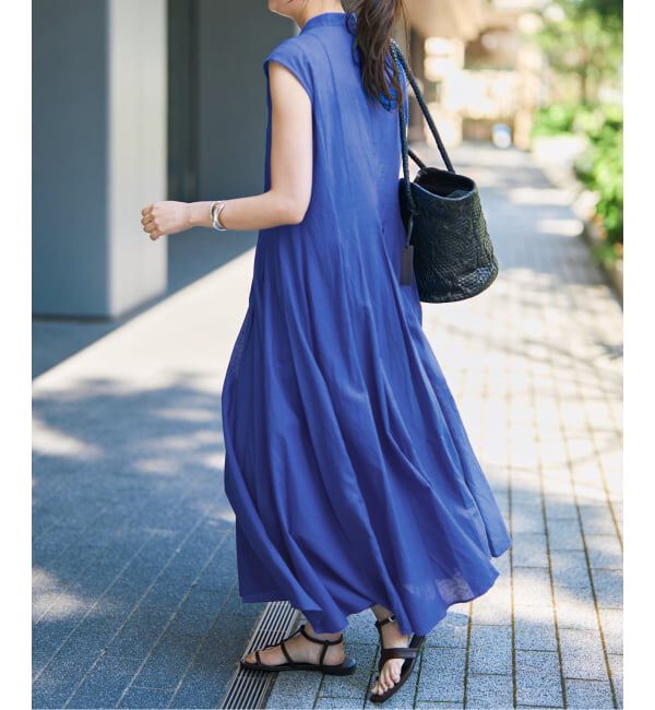 Spick and Span「《手洗い可 / 予約》C/Rボイルタックノースリーブワンピース」|ワンピース|ブルー A