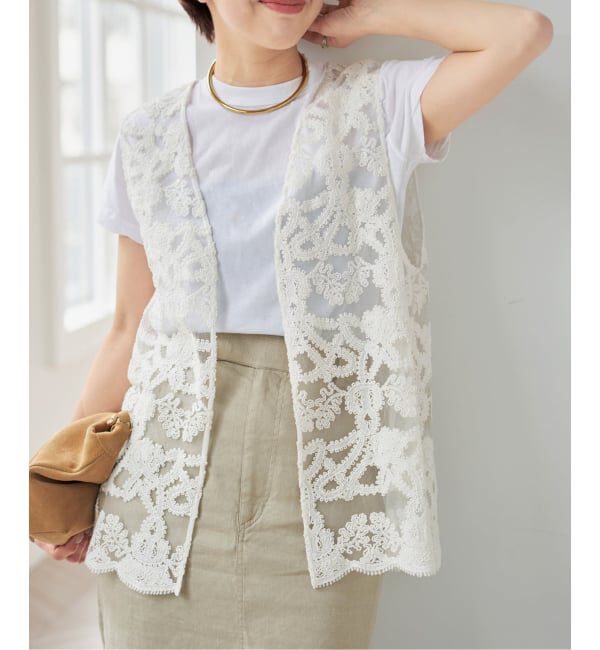 Spick and Span「《新色有り / 追加予約》コードエンブロイダリーチュールベスト」|ベスト・ジレ|