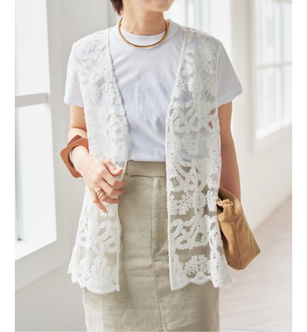 Spick and Span「《新色有り / 追加予約》コードエンブロイダリーチュールベスト」|ベスト・ジレ|