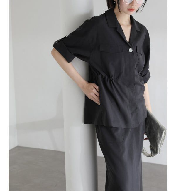  「【洗える】リネン混ワークシャツジャケット」|その他|ブラック