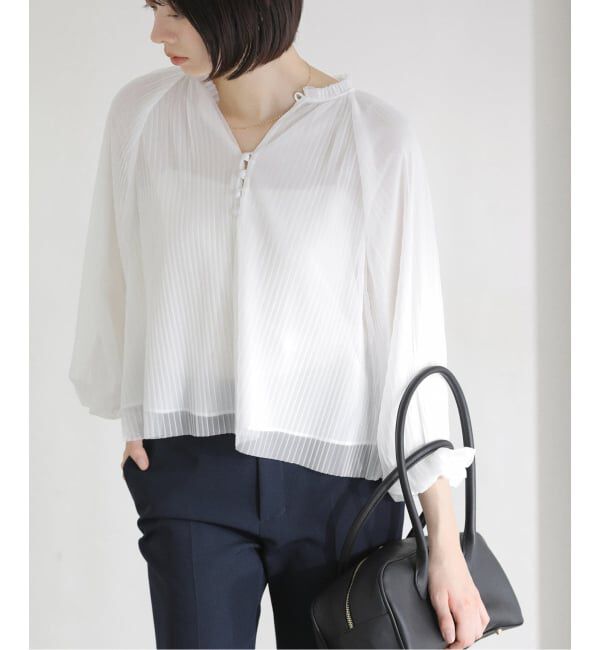  「【洗える】2wayチュールプリーツブラウス」|シャツ・ブラウス|ホワイト