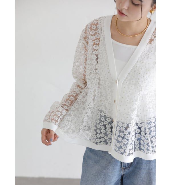  「【洗える】フラワーレースカーディガン」|カーディガン|