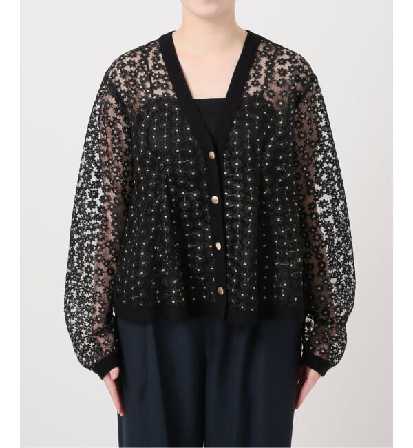  「【洗える】フラワーレースカーディガン」|カーディガン|