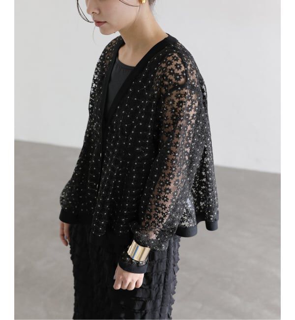  「【洗える】フラワーレースカーディガン」|カーディガン|