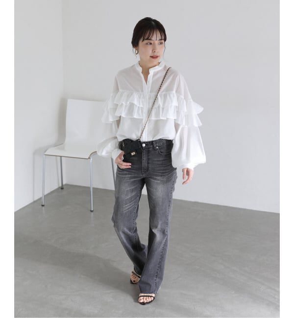  「【洗える】ダブルフリルシャツ」|シャツ・ブラウス|