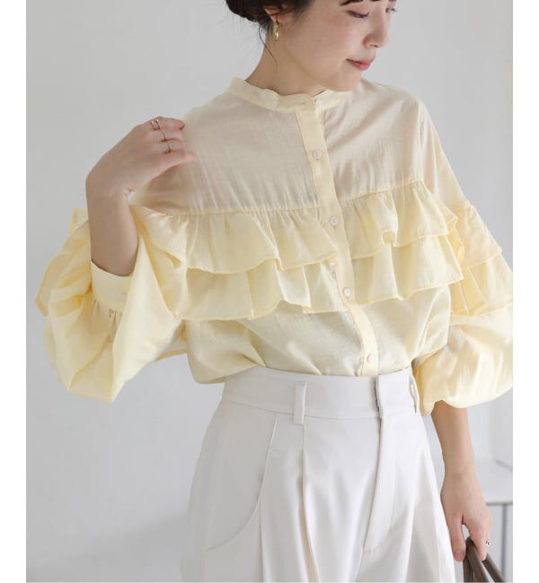  「【洗える】ダブルフリルシャツ」|シャツ・ブラウス|