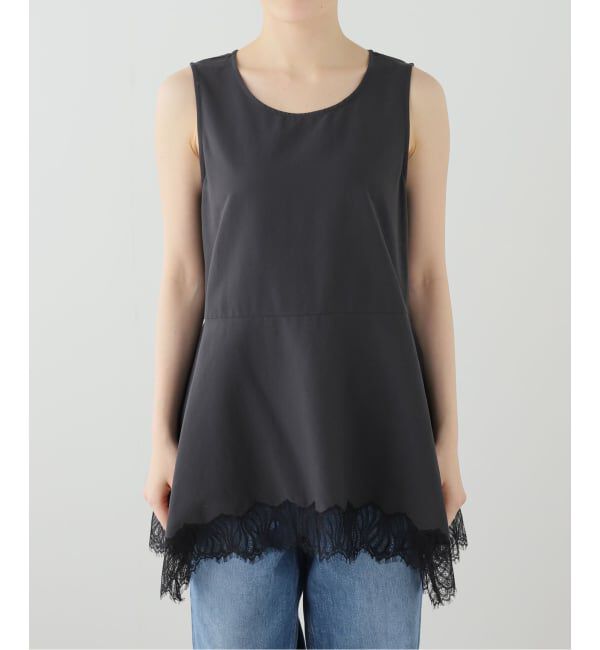  「【洗える】CHIGNON/シニヨン ヘムレースサテンタンク」|シャツ・ブラウス|