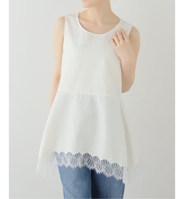  「【洗える】CHIGNON/シニヨン ヘムレースサテンタンク」|シャツ・ブラウス|