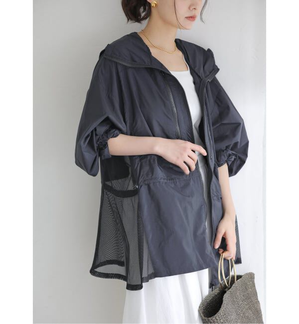  「【洗える】Mewl / ミュール シアーUVカットパーカー」|ブルゾン・スタジャン|ブラック