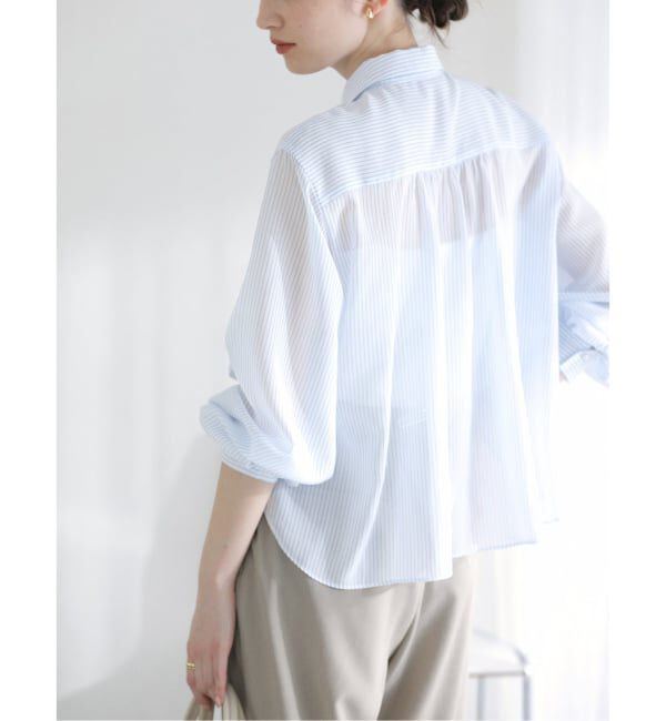  「【洗える】ストライプシアーギャザーシャツ」|シャツ・ブラウス|