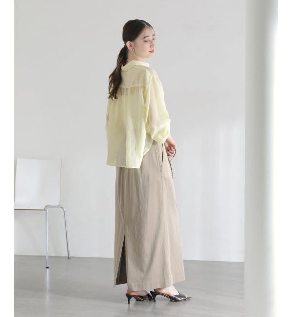  「【洗える】ストライプシアーギャザーシャツ」|シャツ・ブラウス|