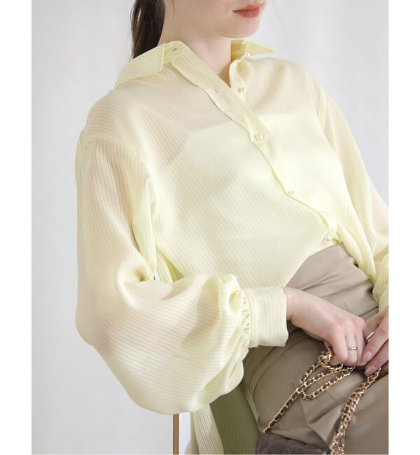  「【洗える】ストライプシアーギャザーシャツ」|シャツ・ブラウス|