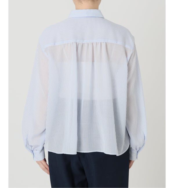  「【洗える】ストライプシアーギャザーシャツ」|シャツ・ブラウス|