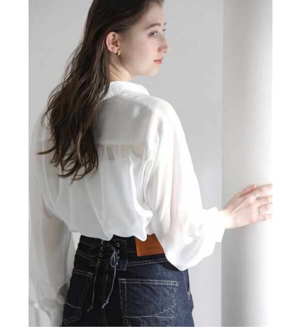  「【洗える】ストライプシアーギャザーシャツ」|シャツ・ブラウス|