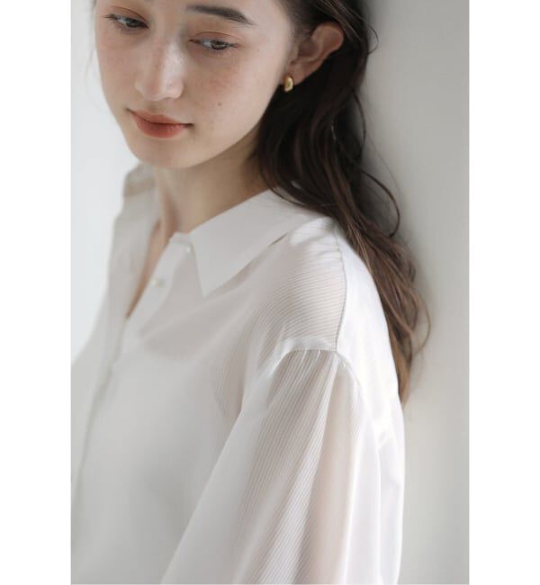  「【洗える】ストライプシアーギャザーシャツ」|シャツ・ブラウス|