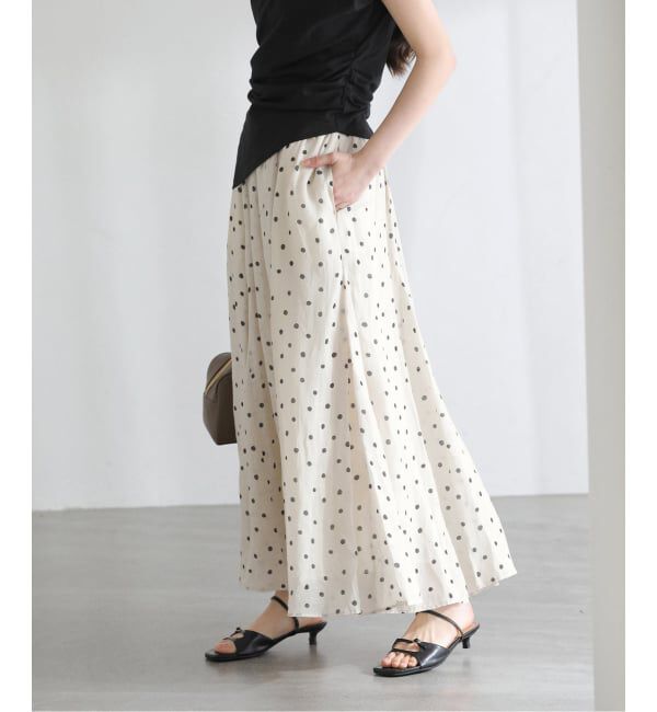  「《予約》【洗える】麻ボイルドットスカート」|スカート|