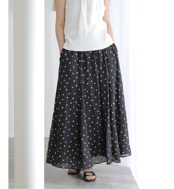  「《予約》【洗える】麻ボイルドットスカート」|スカート|
