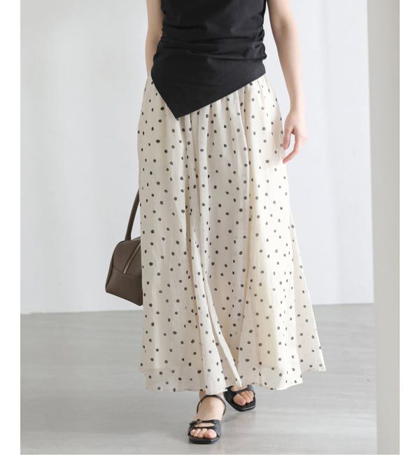  「《予約》【洗える】麻ボイルドットスカート」|スカート|ベージュ