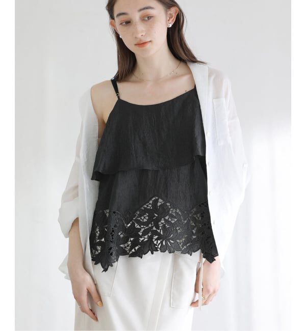  「【洗える】カットワークキャミトップス」|シャツ・ブラウス|ブラック