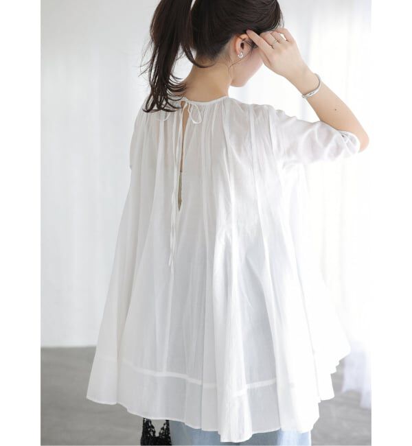  「《予約》【洗える】コットンハギフレアチュニック」|シャツ・ブラウス|ホワイト