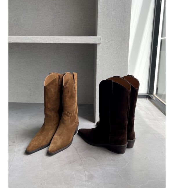  「《追加2》3.5cmレザーウエスタンブーツ」|ロングブーツ|