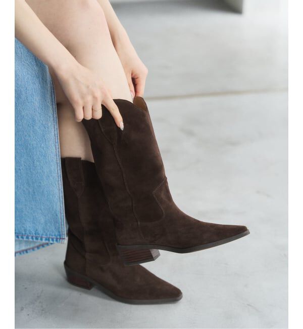  「《追加2》3.5cmレザーウエスタンブーツ」|ロングブーツ|