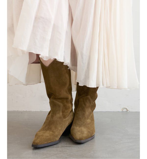  「《追加2》3.5cmレザーウエスタンブーツ」|ロングブーツ|