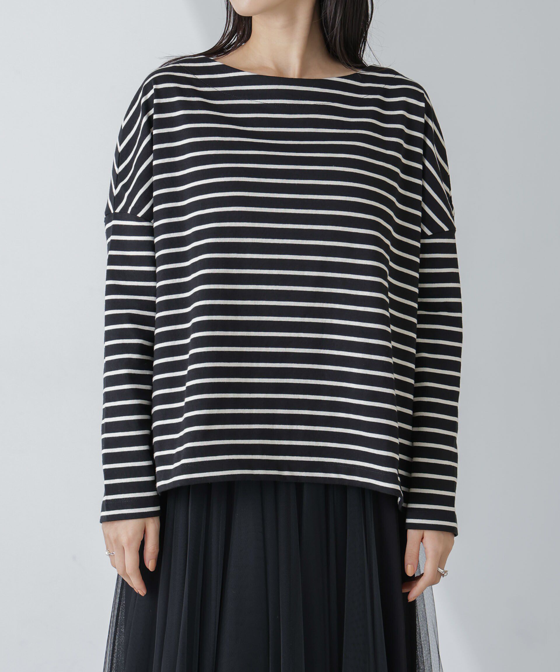 nano･universe「WEB限定/ボーダーワイドドロップトップス」|Tシャツ・カットソー|