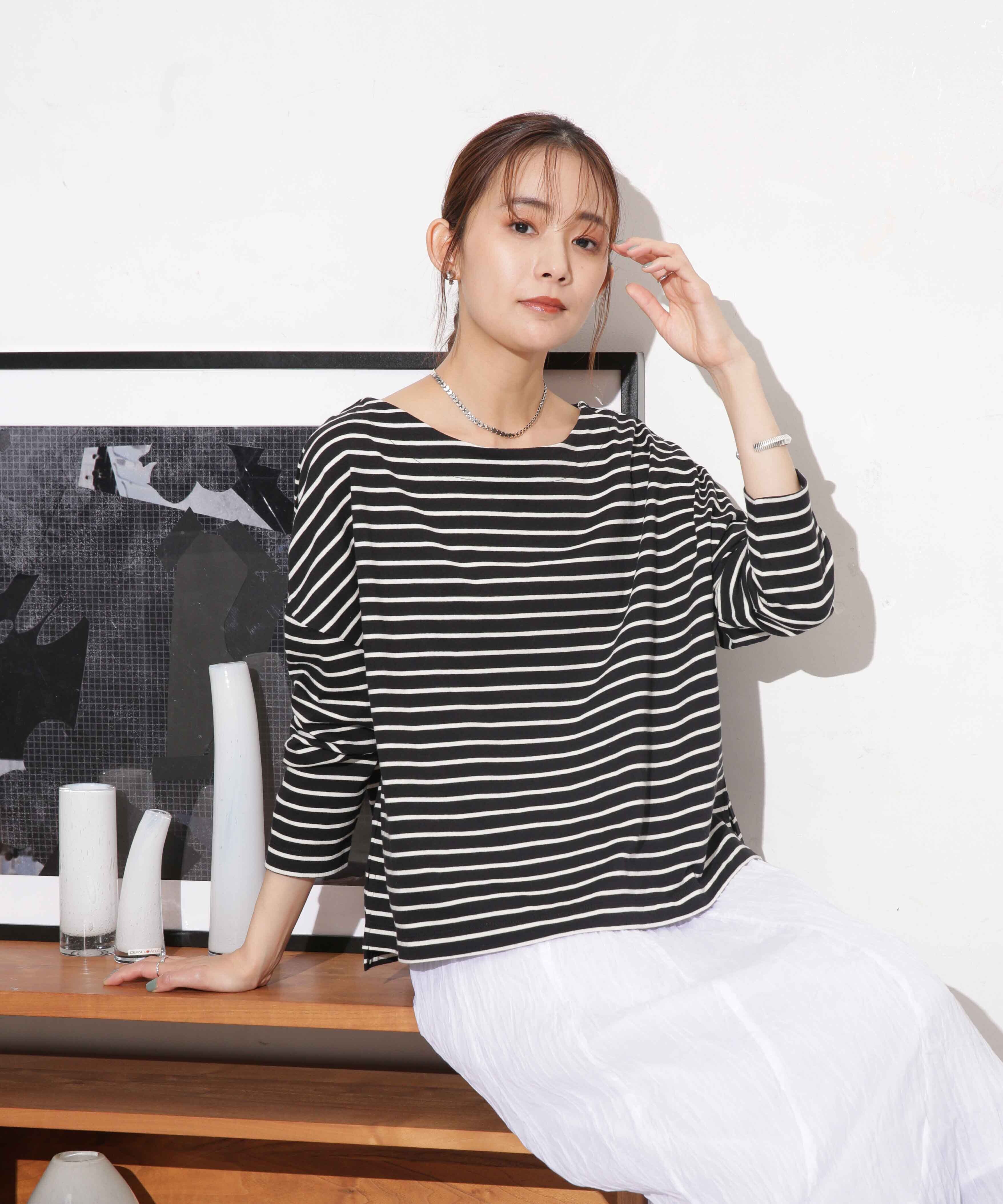 nano･universe「WEB限定/ボーダーワイドドロップトップス」|Tシャツ・カットソー|