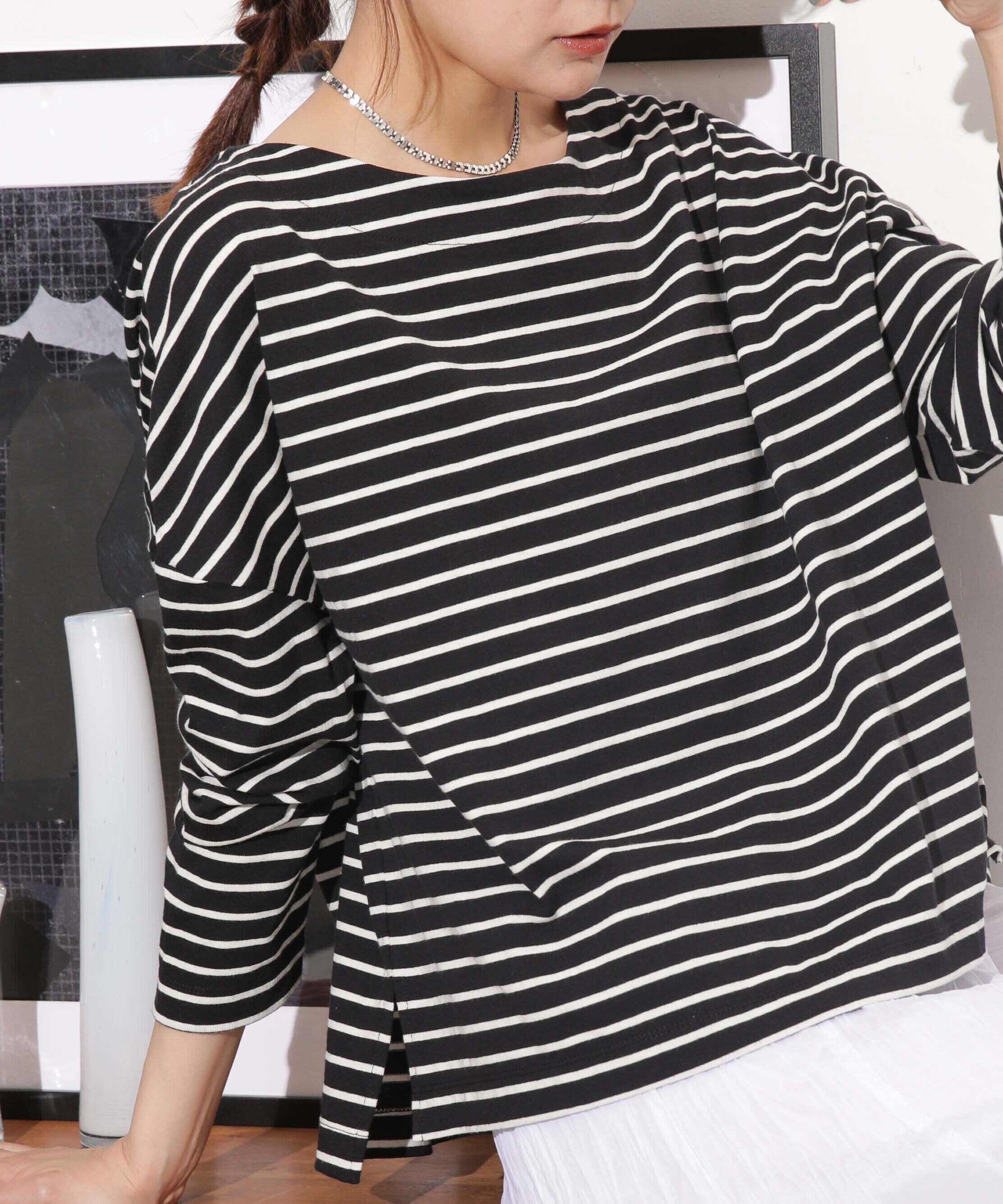 nano･universe「WEB限定/ボーダーワイドドロップトップス」|Tシャツ・カットソー|