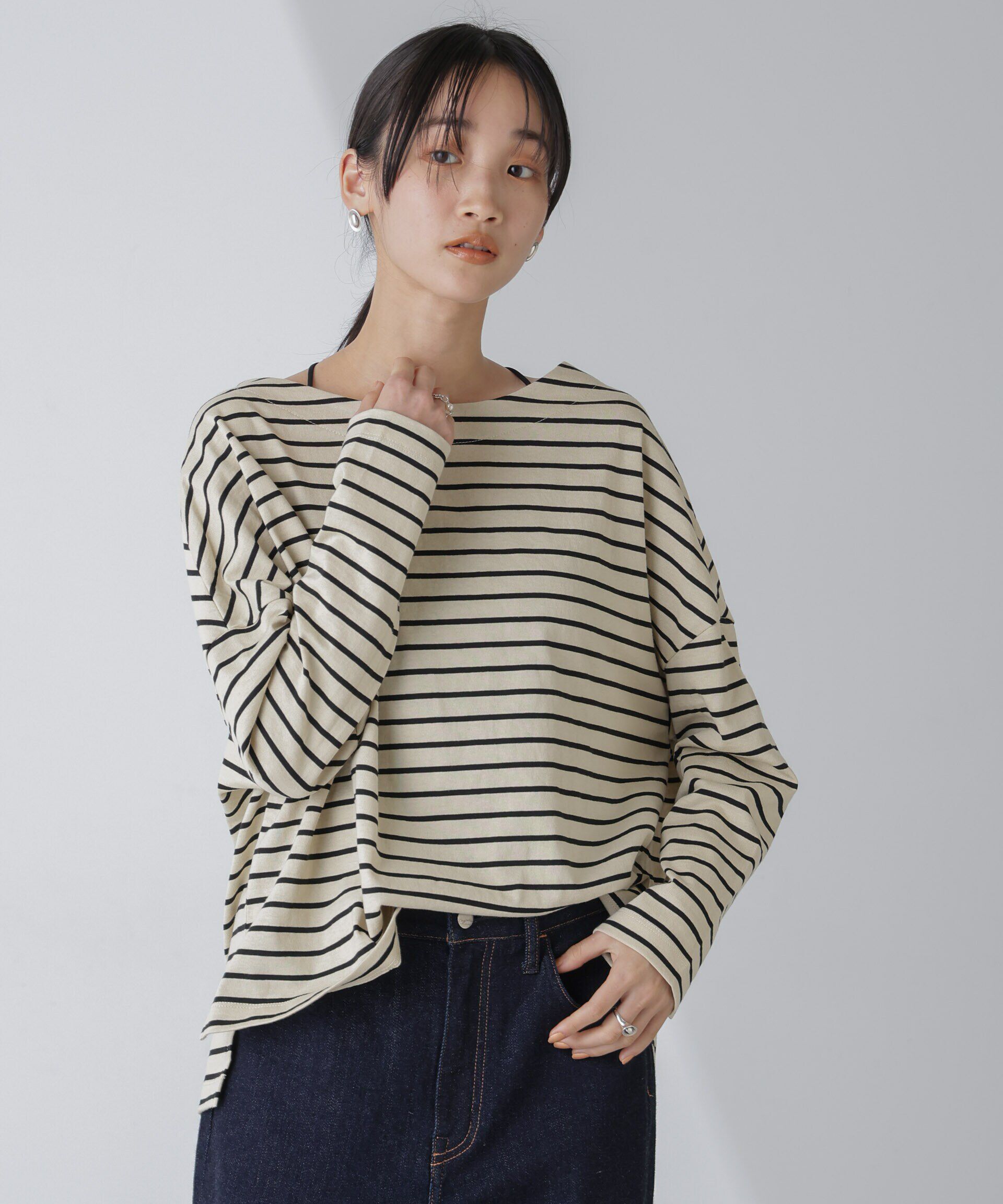 nano･universe「WEB限定/ボーダーワイドドロップトップス」|Tシャツ・カットソー|