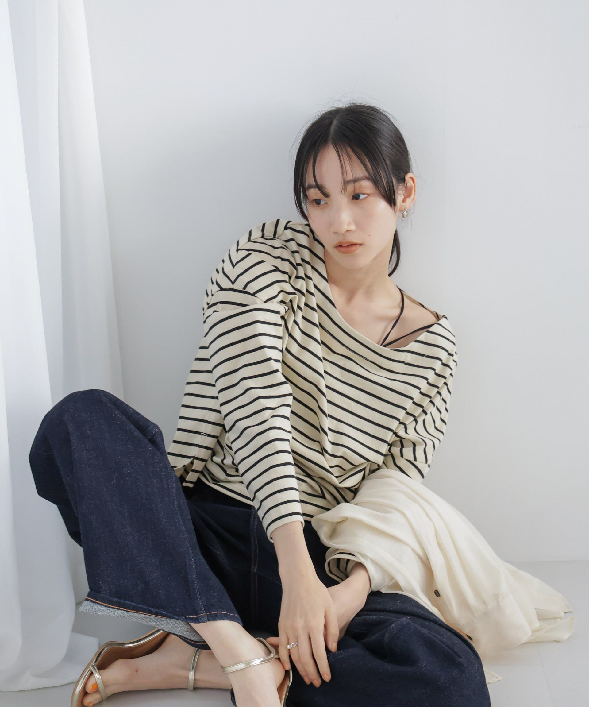 nano･universe「WEB限定/ボーダーワイドドロップトップス」|Tシャツ・カットソー|