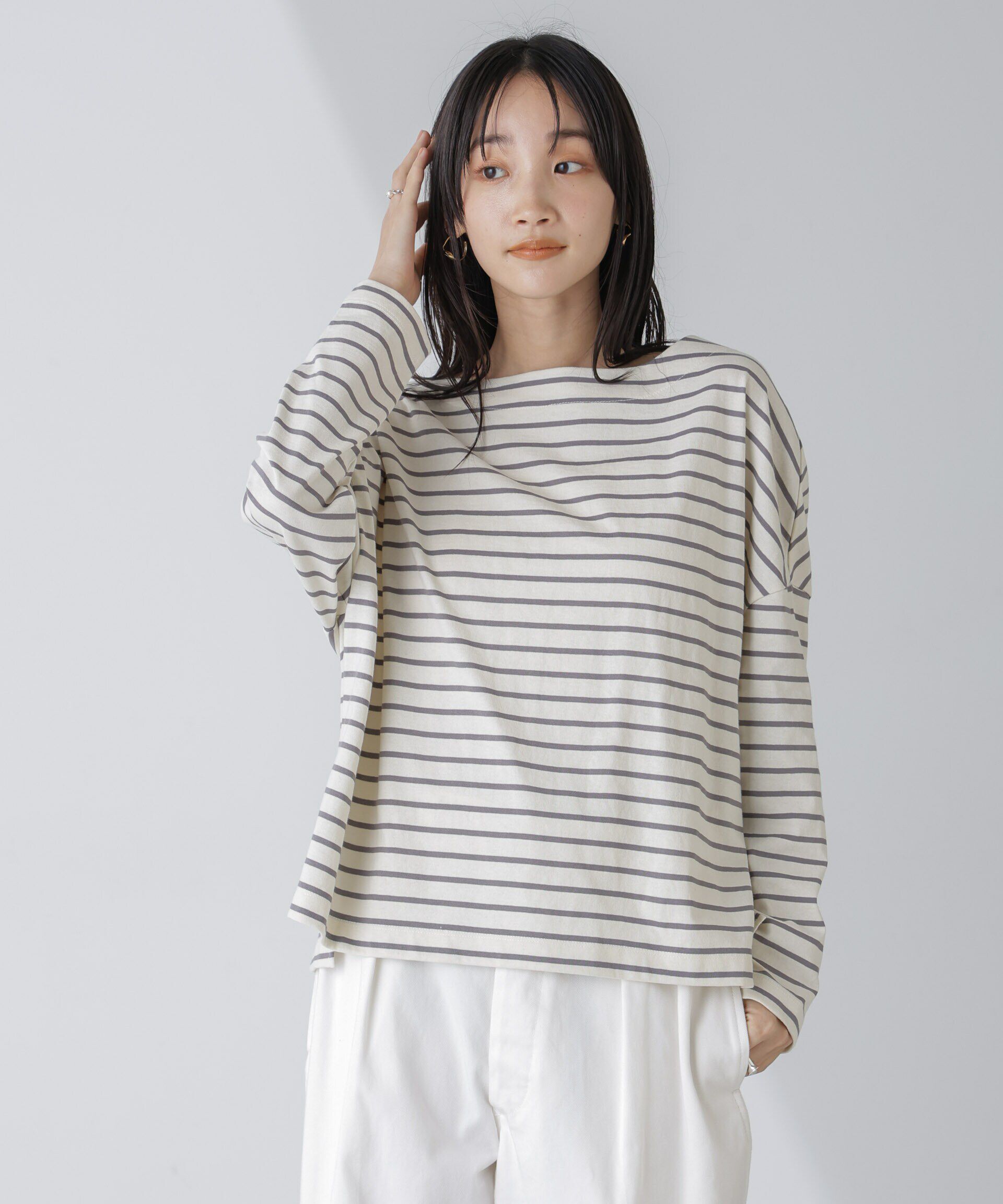 nano･universe「WEB限定/ボーダーワイドドロップトップス」|Tシャツ・カットソー|