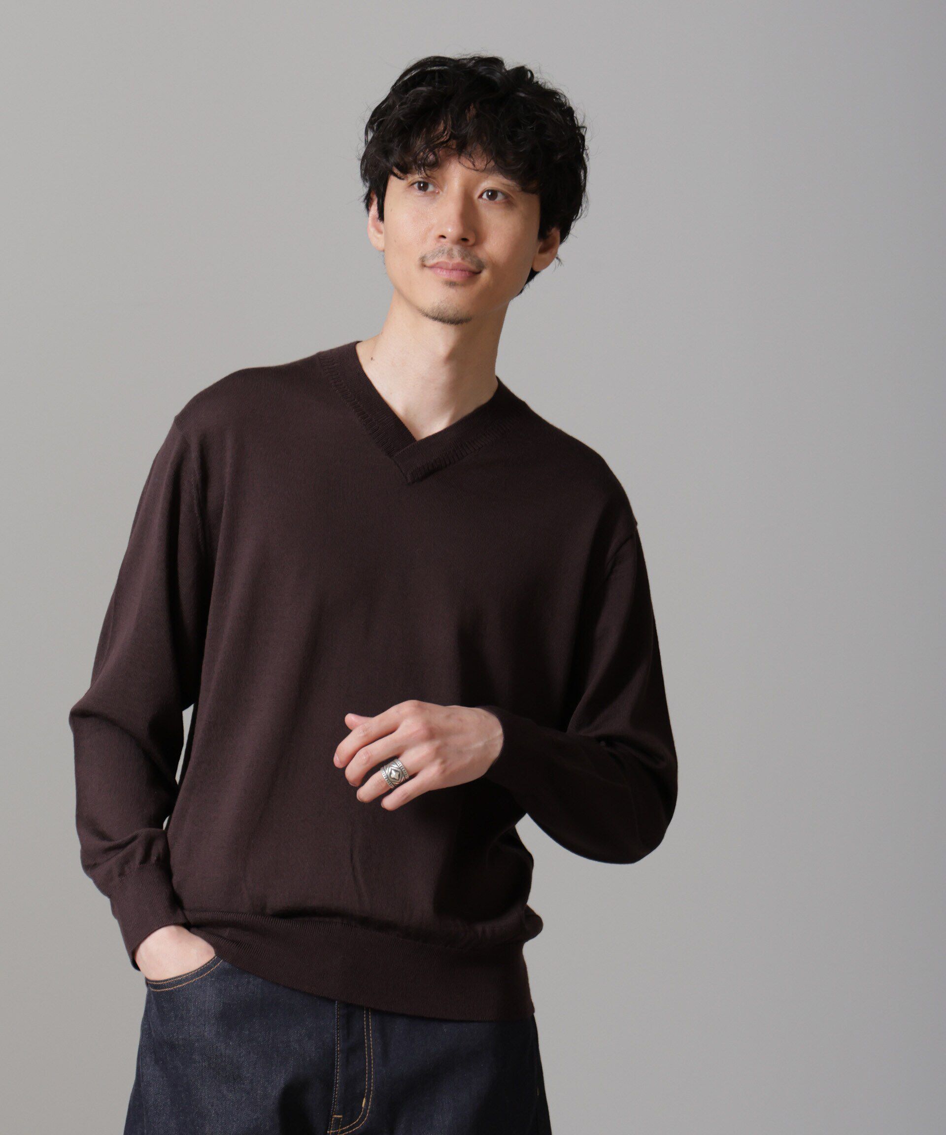 nano･universe「「毛玉レスニット」ファインゲージVネック」|ニット・セーター|