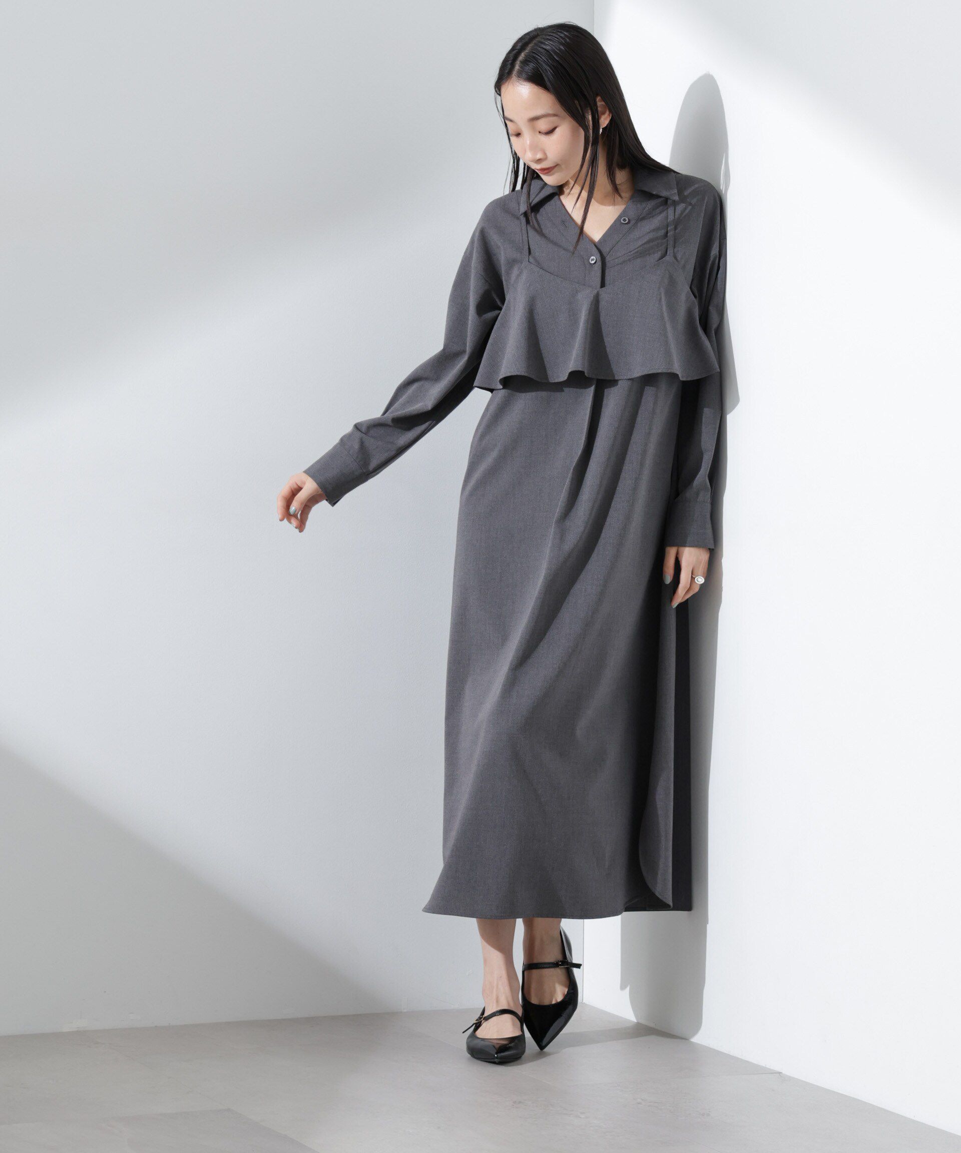 nano･universe「キャミソールビスチェ＋スキッパーワンピースSET」|ワンピース|チャコール3