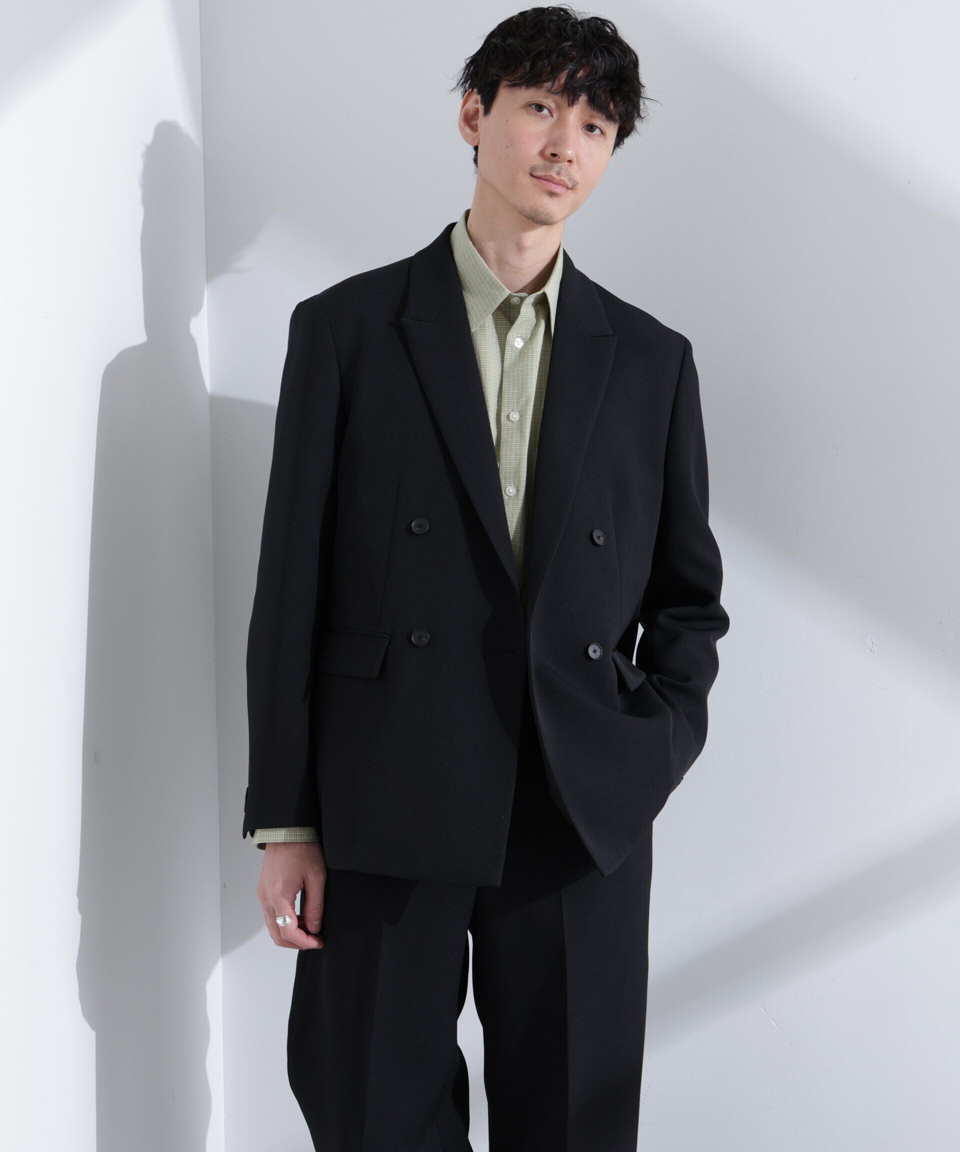 nano･universe「ReflaxR ダブルクロスウェザージャケット（セットアップ可）」|テーラードジャケット|ブラック