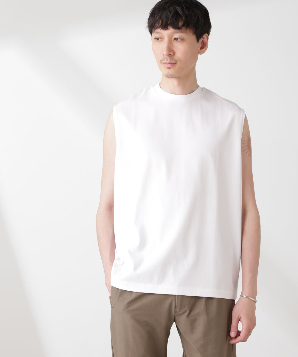 nano･universe「クールタッチ プレーティング天竺 ノースリーブ」|Tシャツ・カットソー|ホワイト