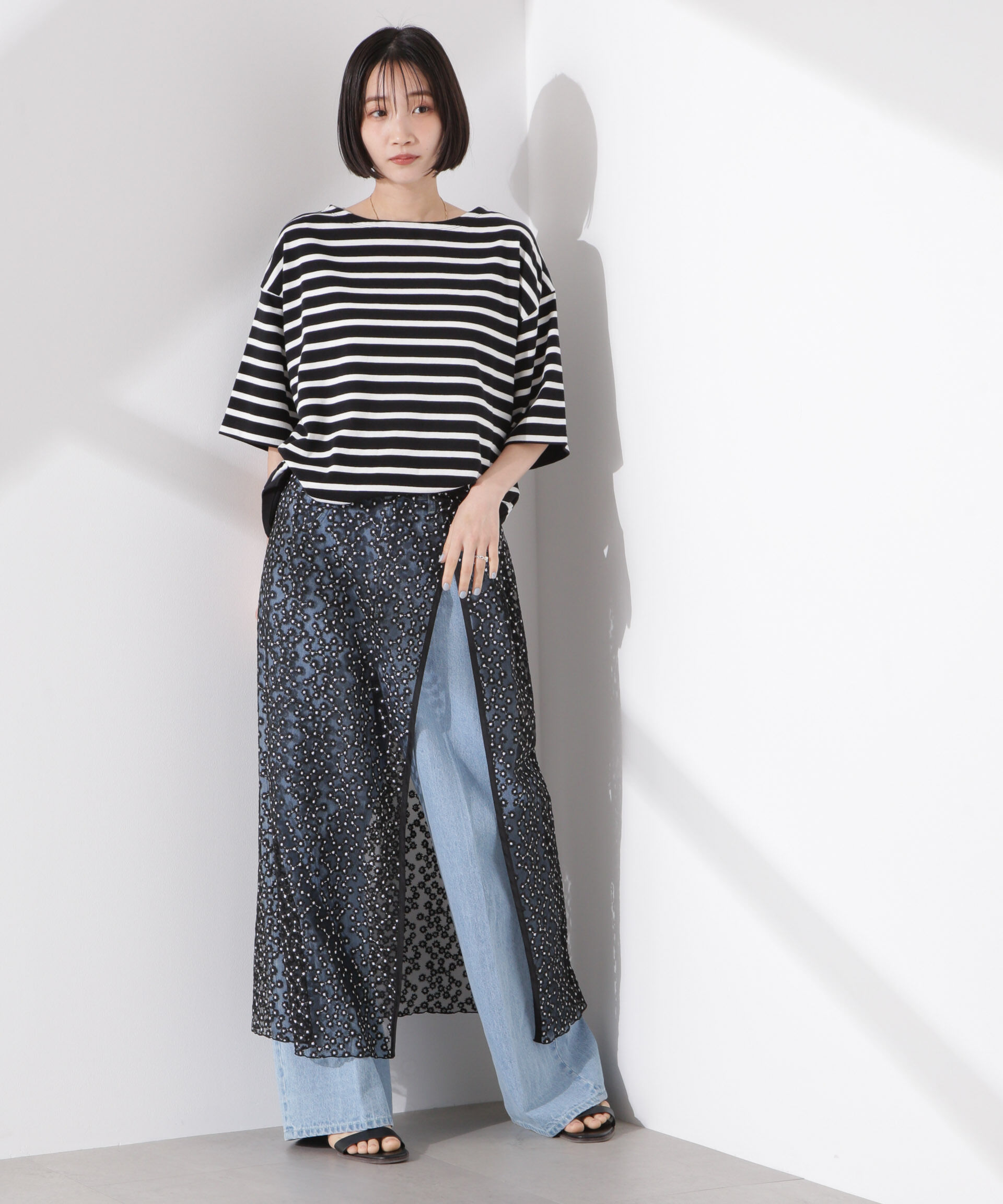 nano･universe「パネルボーダーワイドトップス」|Tシャツ・カットソー|