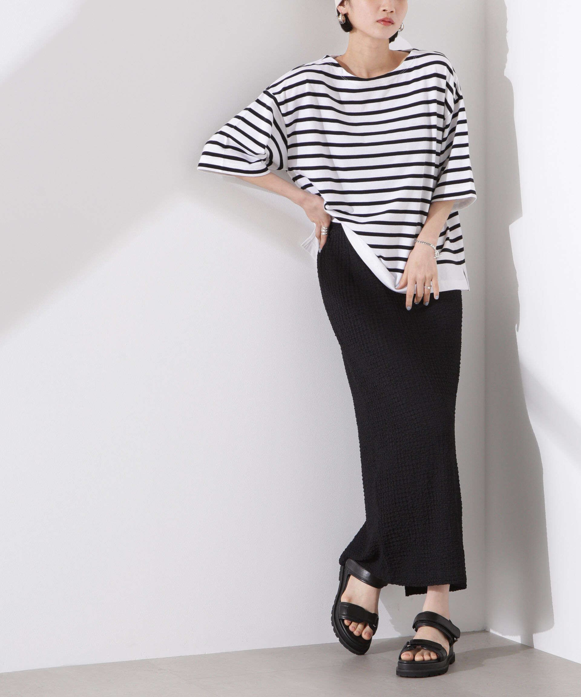 nano･universe「パネルボーダーワイドトップス」|Tシャツ・カットソー|