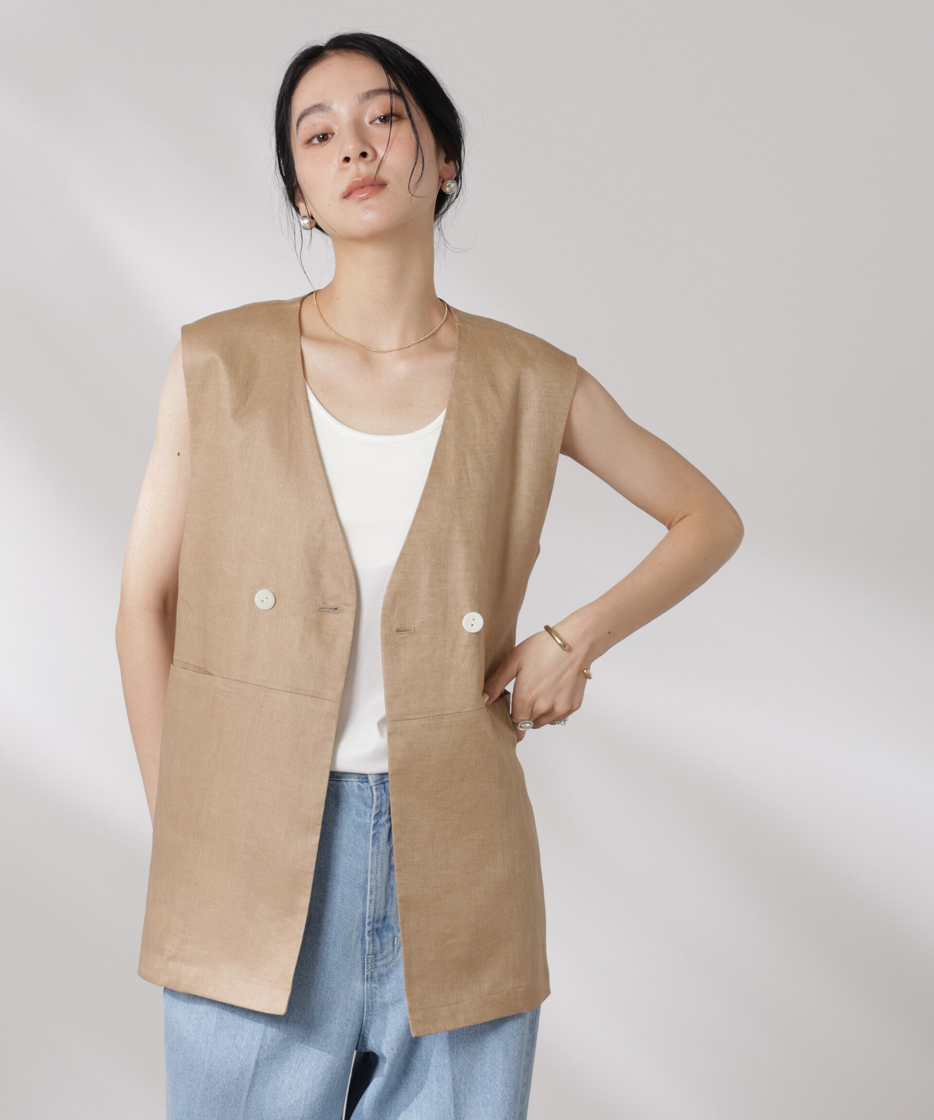 nano･universe「ヨーロピアンフラックス スリットポケットジレ（セットアップ可）」|テーラードジャケット|