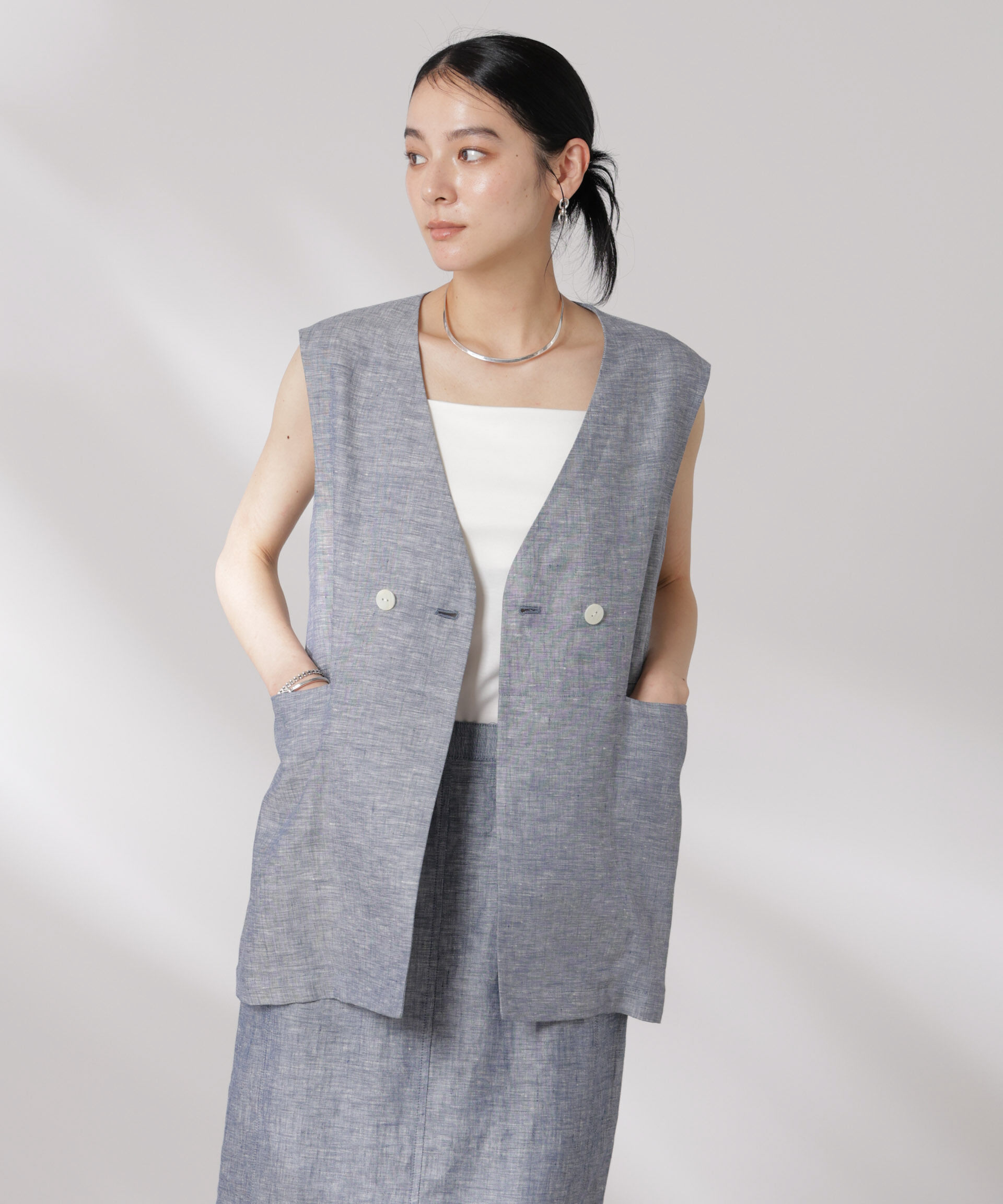 nano･universe「ヨーロピアンフラックス スリットポケットジレ（セットアップ可）」|テーラードジャケット|