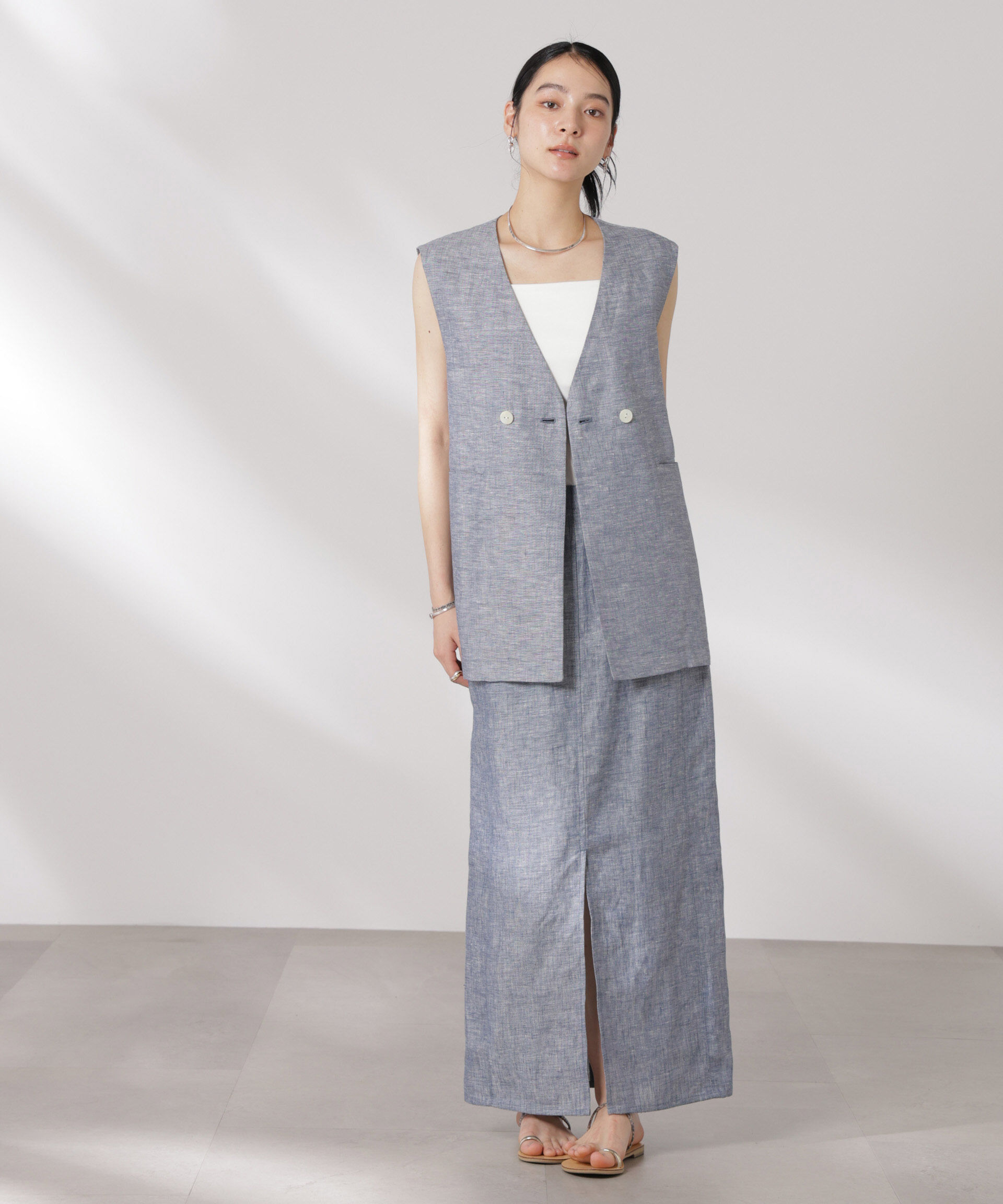 nano･universe「ヨーロピアンフラックス スリットポケットジレ（セットアップ可）」|テーラードジャケット|