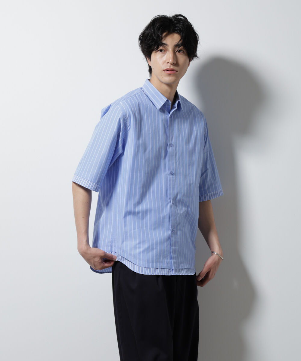 nano･universe「クレイジーストライプシャツ 半袖 １」|シャツ・ブラウス|サックス5