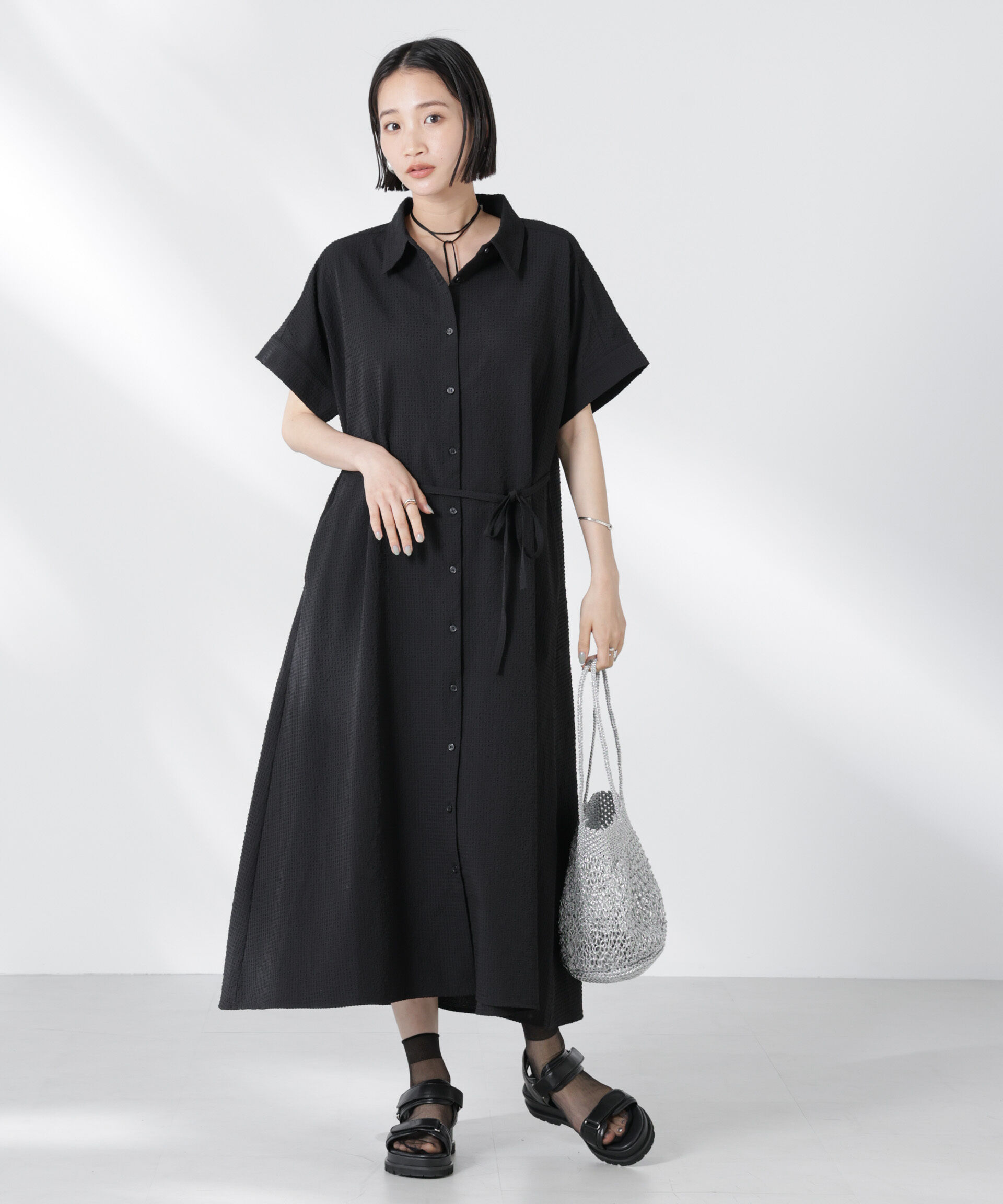 nano･universe「サッカードルマンスリーブシャツワンピース」|ワンピース|