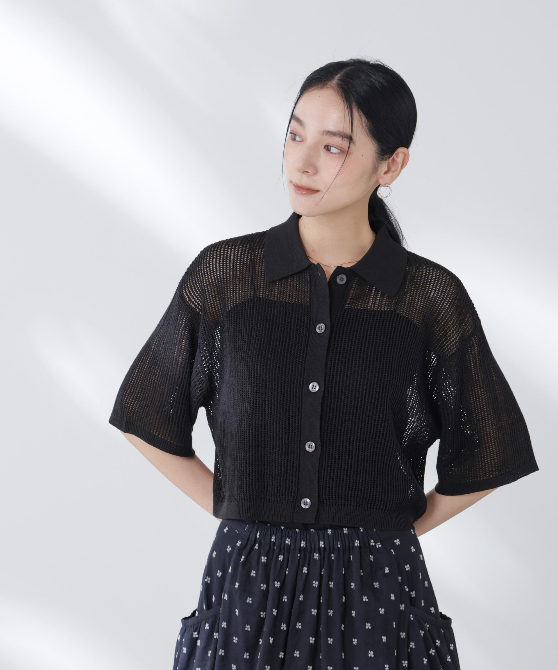 nano･universe「メッシュニットポロカーディガン」|ニット・セーター|