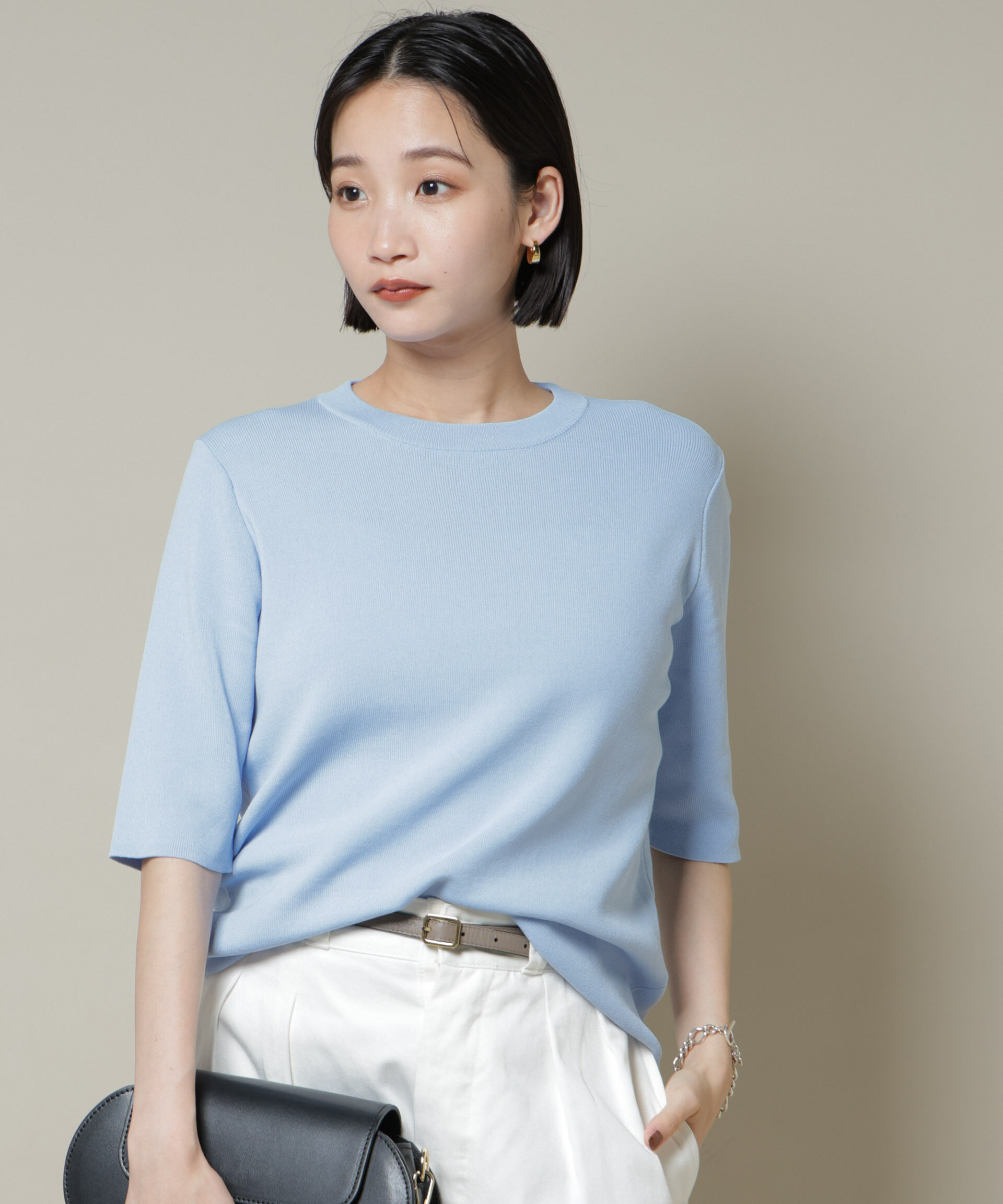 nano･universe「洗濯機洗い可UVカット接触冷感半袖ニット」|ニット・セーター|