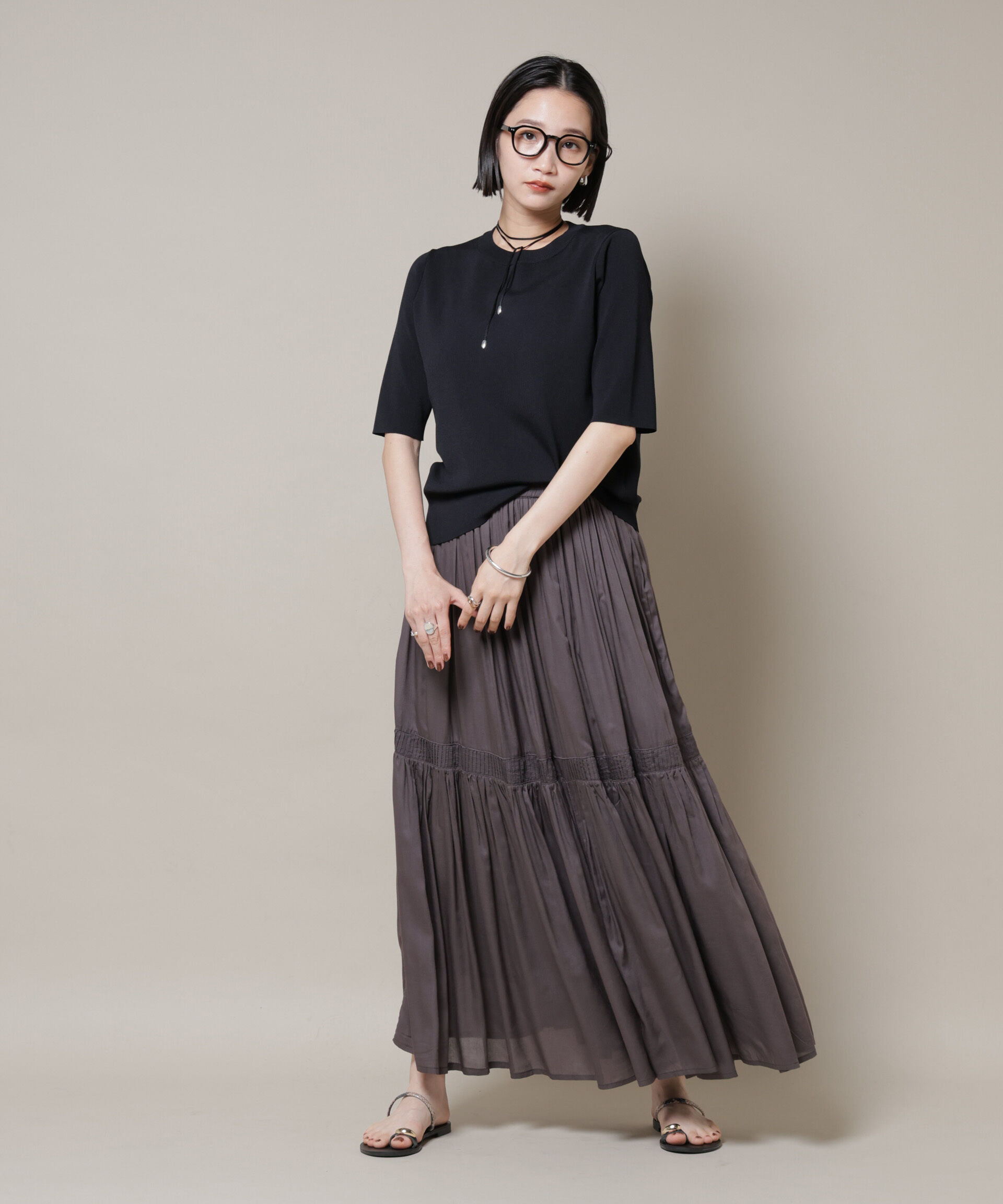 nano･universe「made in INDIA ギャザー切り替えフレアスカート(セットアップ可)」|スカート|